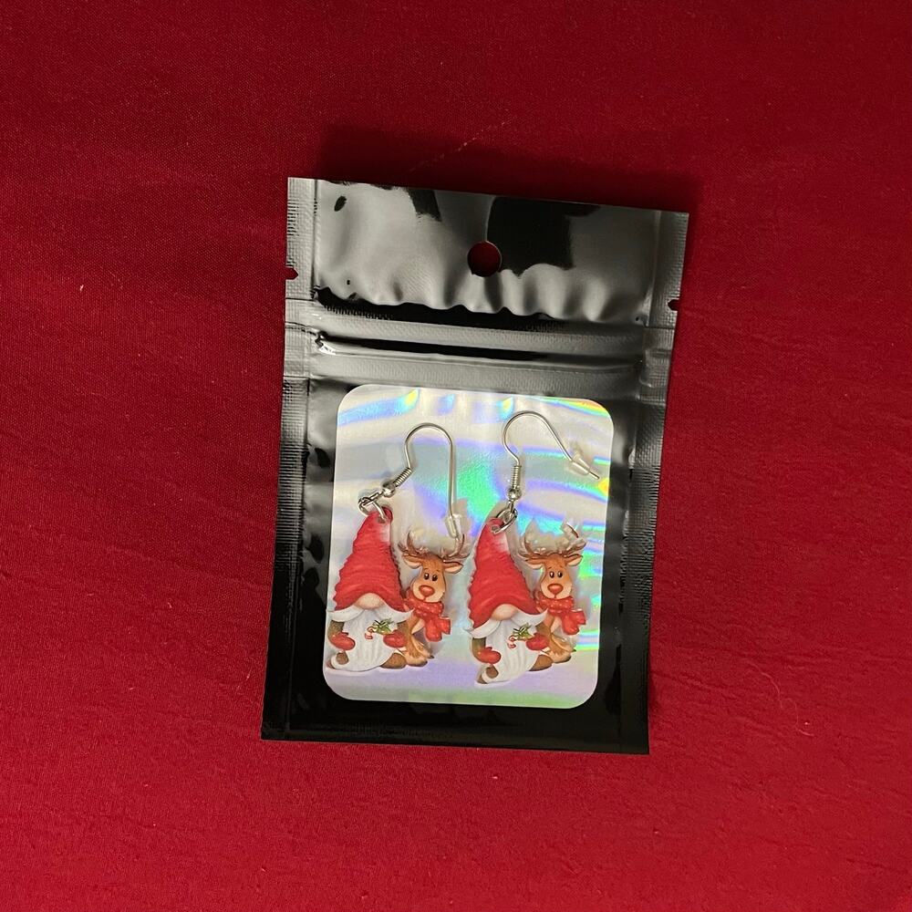 NEW Earrings Adorable Christmas Gnome and Reindeer Dangle Earrings